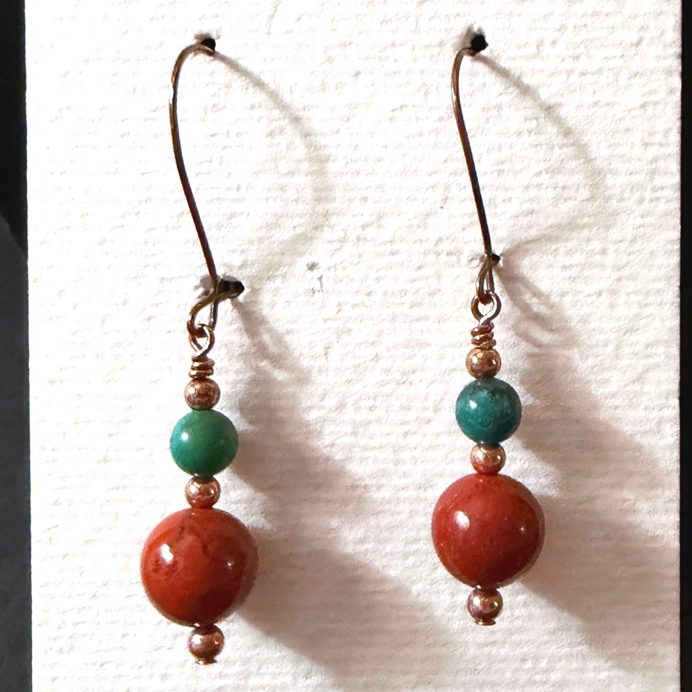 Turquoise Jasper Copper Dangle Earrings Stephanie Aune Artist Southwestern Boho